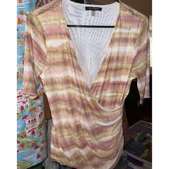 Cable & Gauge Tops - Cable & Gauge EUC 3/4 Sleeve V Neck Womens Size Small Fitted Stretch Blouse